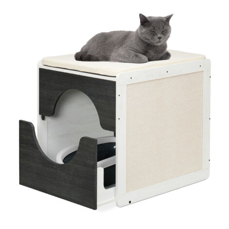 Relaxdays Katzenschrank für Katzentoilette, Katzenklo verstecken, ausziehbare Schublade, HBT: 57 x 50 x 60 cm, weiß/grau