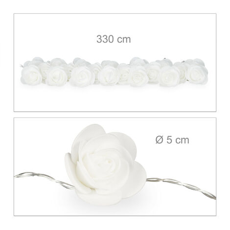 2 x Rosen Lichterkette, 20er LED Lichterkette Batterie, Hochzeit, Verlobung  & Valentinstag, warmweiß, Deko, weiß