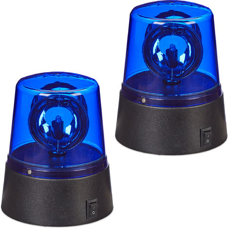 2 x LED Blaulicht, Rundumleuchte mit drehendem Reflektor, Partybeleuchtung  zum Hinstellen, batteriebetrieben, blau