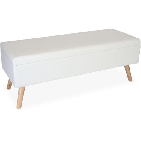 Relaxdays Sitzbank, gepolstert, Kunstleder & Holz, Stauraum, Flur & Schlafzimmer, Sitztruhe HBT 40 x 110 x 40 cm, weiß