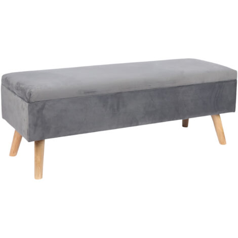 Relaxdays Sitzbank Samt, Stauraum, HxBxT: 40 x 110 x 40cm, Holzfüße, gepolsterte Truhenbank Schlafzimmer, dunkelgrau