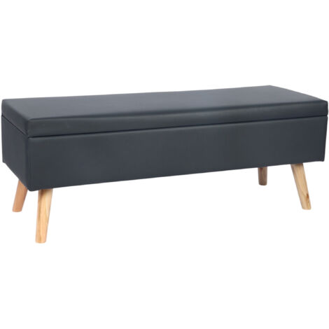 Relaxdays Sitzbank, gepolstert, Kunstleder, Holz, Stauraum, Flur & Schlafzimmer, Sitztruhe HBT 40 x 110 x 40 cm, schwarz