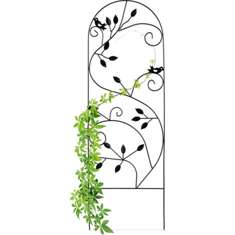 2 x Rankgitter Vogel, Metall, Rankhilfe Garten Deko, Kletterhilfe für Pflanzen, 120 x 40 cm, Rankenmuster, schwarz