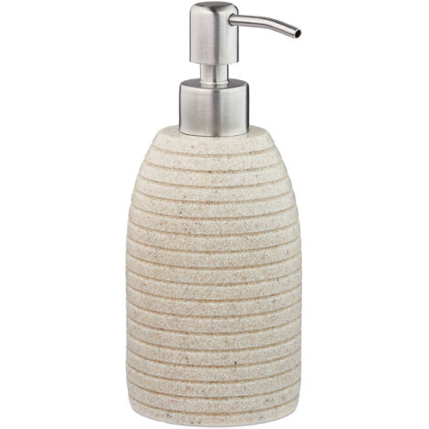 2 x Seifenspender, 300 ml, nachfüllbar, Bad, WC, Küche, Flüssigseifenspender, Polyresin, Edelstahlpumpe, beige (Sand)