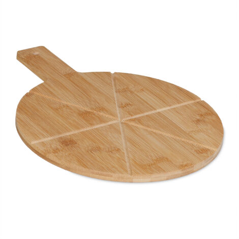 2 x Pizzabrett, Bambus, Ø 30 cm, Servierbrett für Käse, Pizza & Obst, Schneidebrett mit Tragegriff, rund, natur
