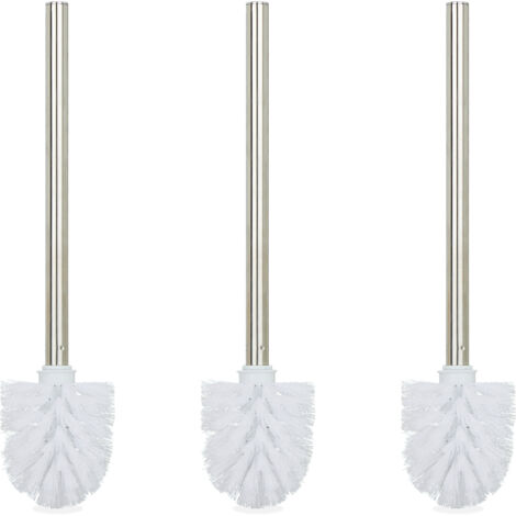 6 x Toilettenbürste, WC-Bürste, Ersatz, abnehmbarer Bürstenkopf, Klobürste Edelstahl, HxD 35 x 8 cm, weiß, im Set