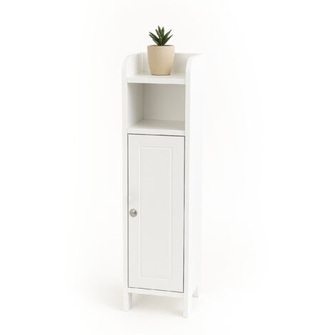 Relaxdays Badezimmerschrank, 5 Fächer, HxBxT: 80 x 18 x 20 cm, Magnetverschluss, Landhausstil, schmaler Badschrank, weiß (1/5)
