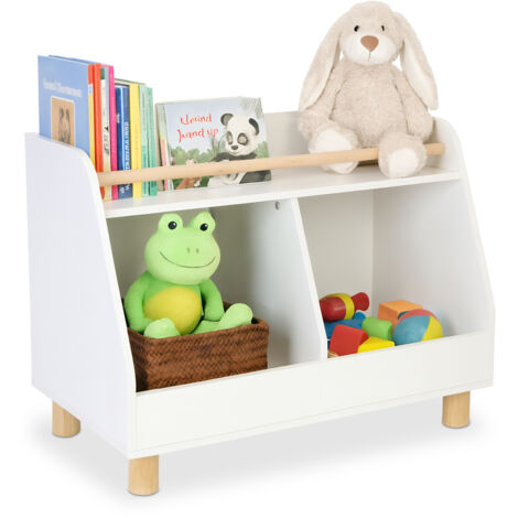 Relaxdays Kinderregal klein, 2 offene Fächer, große Ablage, HxBxT: 52 x 72 x 38 cm, Spielzeugregal, Stauraum, weiß/natur