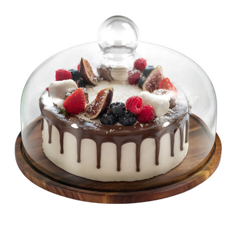 Relaxdays Tortenplatte, Glasdeckel, Kuchenplatte, hält Lebensmittel frisch, HD: 16x28 cm, Käseglocke Akazienholz, natur (1/5)