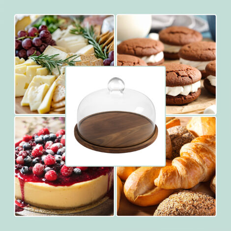Relaxdays Tortenplatte Mit Glasdeckel - Akazienholz Natur | 28cm Durchmesser | Frischhalte-Glocke Für Kuchen & Käse
