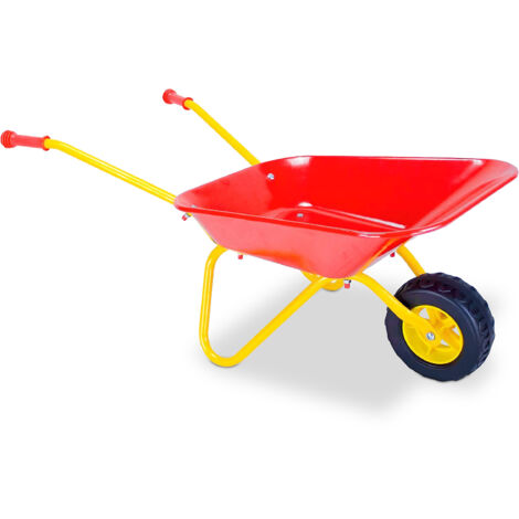 Relaxdays Schubkarre Kinder, rutschfeste Griffe, HxBxT: 43 x 74 x 36 cm, Metall, Kunststoff, Kinder-Scheibtruhe, rot