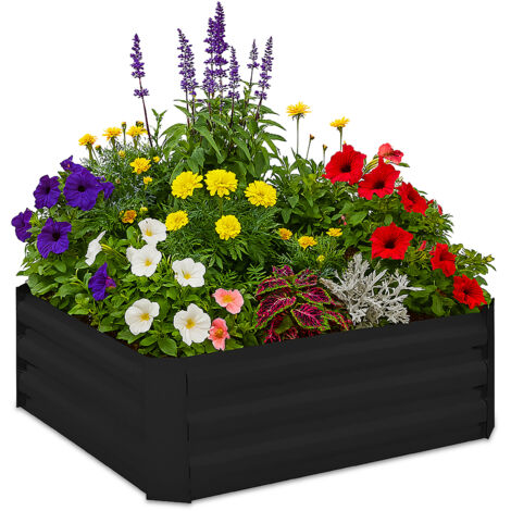 Relaxdays Hochbeet, verzinktes Metall, für Blumen, Pflanzen & Gemüse, HxBxT: 30x90x90 cm, eckiges Pflanzenbeet, schwarz