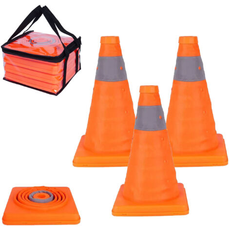 Relaxdays Pylonen, 4er Set, faltbare Leitkegel, Reflektor-Streifen, Faltkegel, HxBxT: 30 x 19 x 19 cm, orange/silber