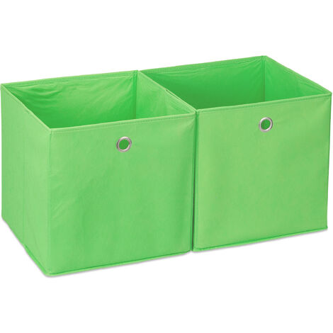 Relaxdays Aufbewahrungsbox Stoff 2er Set, quadratisch, Aufbewahrung für  Regal, Stoffbox in Würfelform 30x30x30 cm, grün