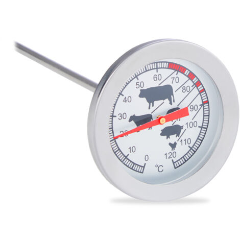 2 x Einstichthermometer analog, Braten Grillthermometer, Edelstahl Fleischthermometer, 20 cm, silber