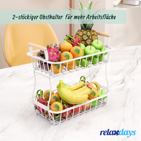 2-stöckiger Obstkorb Aus Metall – Küchen-Organizer Für Obst, Gemüse & Snacks, 37x28x15 Cm, Platzsparend, Für Arbeitsplatte & Speisekammer