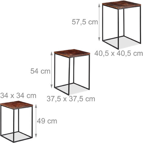 Relaxdays Satztisch 3er Set, Quadratische Beistelltische, Mangoholz ...