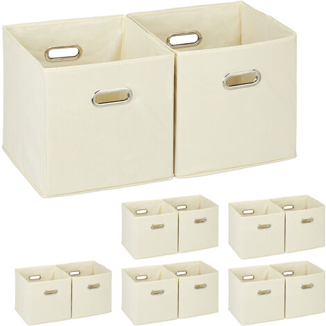12 x Aufbewahrungsbox, Regalkorb ohne Deckel, Faltkiste mit Griff, Regalbox  faltbar, Stoffbox quadratisch, 30 cm, beige