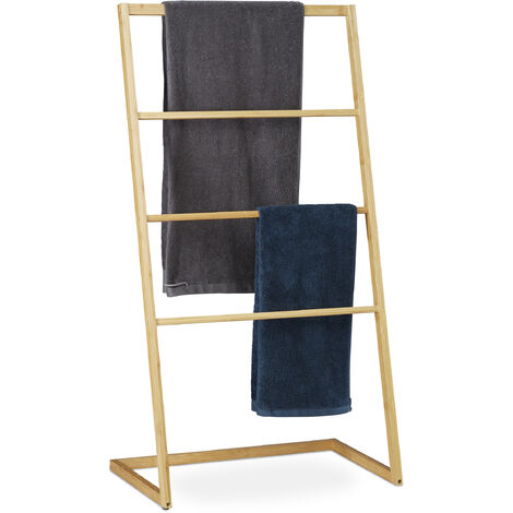 Relaxdays Handtuchhalter stehend aus Bambus, 4 Sprossen, für Handtücher &  Kleidungsstücke, HxBxT 110 x 60 x 35 cm, natur