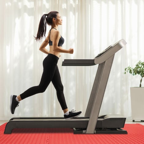 Relaxdays Bodenmatte, 8 Schmutzmatten für Fitness & Fitnessgeräte, mit Randstücken, EVA, Fläche 3 m², BxT 60x60 cm, rot