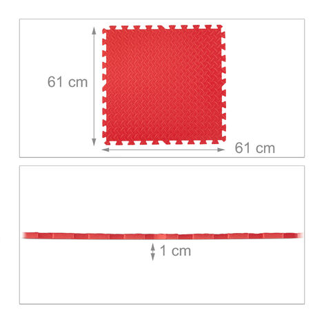Relaxdays Bodenmatte, 8 Schmutzmatten für Fitness & Fitnessgeräte, mit Randstücken, EVA, Fläche 3 m², BxT 60x60 cm, rot