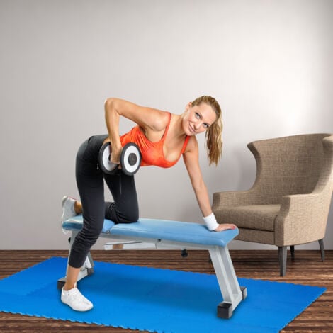 Relaxdays Bodenschutzmatte, 24 Puzzlematten für Sport & Fitnessgeräte, 30x30 cm, 2,16 m², Schaumstoff, BPA-frei, blau