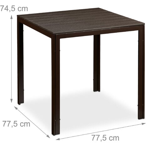 Relaxdays Gartentisch quadratisch, Holzoptik, Esstisch Garten, Balkon, Terrasse, 74,5x77,5x77,5cm, Balkontisch, braun