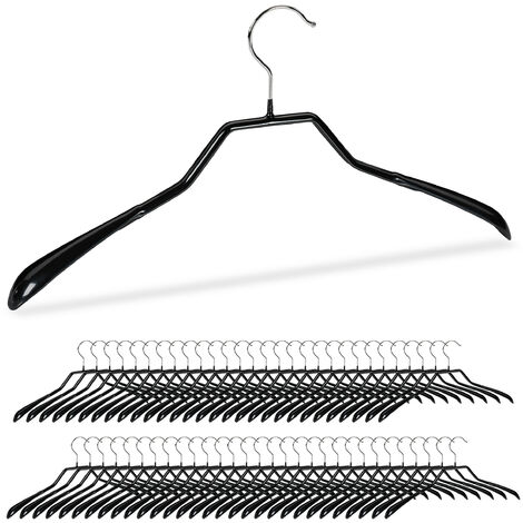 60 x Anzug Kleiderbügel im Set, breite Schulter, rutschfest, gummiert, aus  Metall, Kostüm, Jackenbügel, schwarz