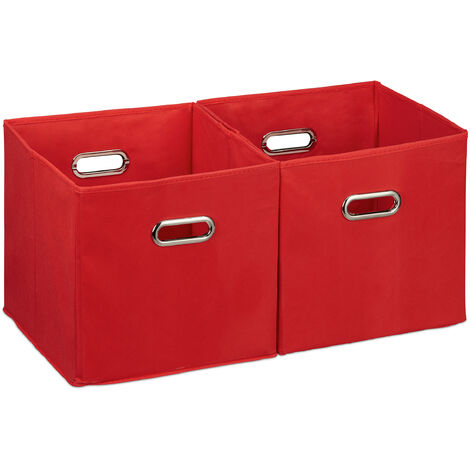 2 x Aufbewahrungsbox, Regalkorb ohne Deckel, Faltkiste mit Griff, Regalbox  faltbar, Stoffbox quadratisch, 30 cm, rot