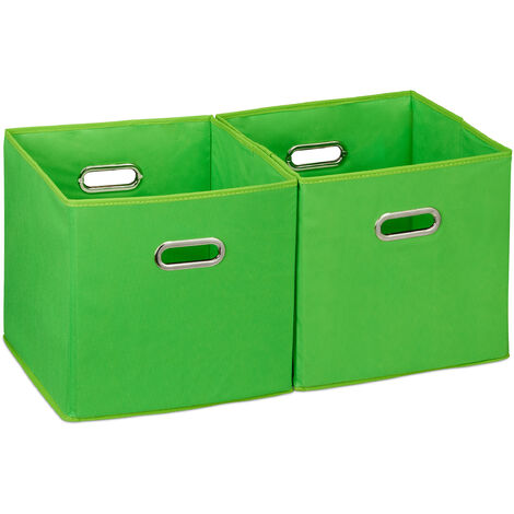 2 x Aufbewahrungsbox, Regalkorb ohne Deckel, Faltkiste mit Griff, Regalbox  faltbar, Stoffbox quadratisch, 30 cm, grün
