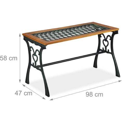 Relaxdays Gartentisch rechteckig, Outdoor, Vintage-Design, Holz & Gusseisen, HBT 58x98x47 cm, Balkontisch, natur-schwarz
