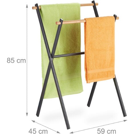 Relaxdays Handtuchständer 85cm - Stehender Handtuchhalter Metall/Holz Schwarz