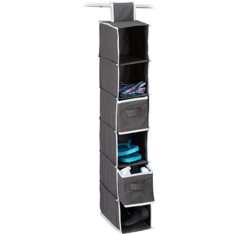 3 x Hängeregal Stoff, Hängeaufbewahrung, 6 Fächer, 2 Schübe, für Kleiderschrank, HxBxT: ca. 82 x 14,5 x 30 cm, anthrazit