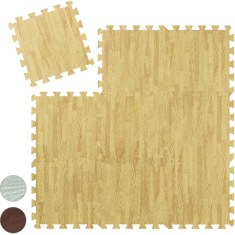 45 x Bodenschutzmatte, Puzzlematten für Sport und Fitnessgeräte,ca. 4,25 m², EVA Schaumstoff, BPA-frei, Holzoptik, natur