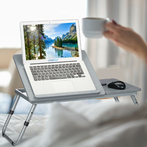 Relaxdays Laptoptisch höhenverstellbar, klappbar, neigbare Arbeitsfläche, Betttisch für Laptop, MDF, 44x73x34,5 cm, grau