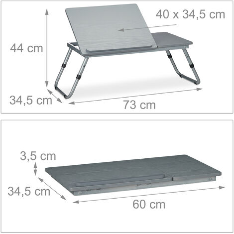 Relaxdays Laptoptisch höhenverstellbar, klappbar, neigbare Arbeitsfläche, Betttisch für Laptop, MDF, 44x73x34,5 cm, grau
