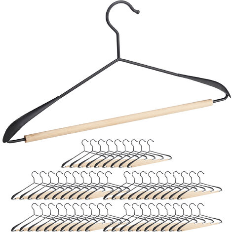 50 x Kleiderbügel, Anzugbügel mit Hosensteg, T-Shirts, Jacken & Hosen, Holz  & Metall, 43 cm