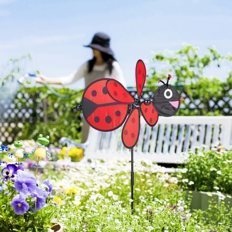 Relaxdays Windrad Käfer, niedlicher Gartenstecker, Windmühle für Balkon
