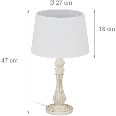 Relaxdays Tischlampe Landhausstil, E14 Fassung, Stoff & Holz, Wohn- & Schlafzimmer, Nachttischlampe, HxD: 47x27 cm, weiß