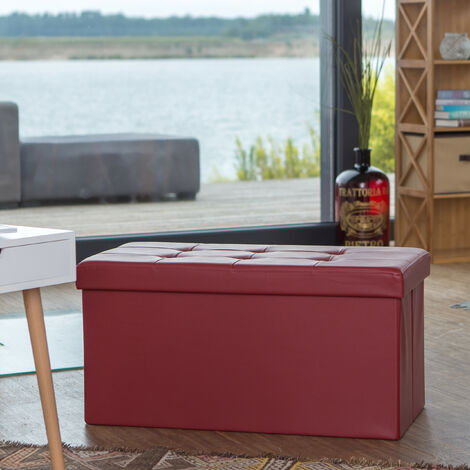 Relaxdays Sitzbank Mit Stauraum – Weiße Kunstlederbank Faltbar, 38x76x38 Cm, 80 Liter Volumen, Max. 300 Kg | Für Flur, Schlafzimmer, Wohnzimmer