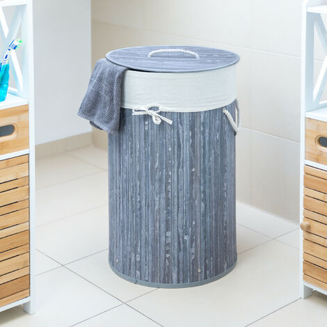 Relaxdays Wschekorb Mit Deckel Bambus 80 Liter - Faltbarer Wschesammler  Wei