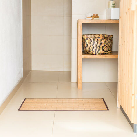 Relaxdays Badvorleger Bambus BxT 100x80 cm Badeteppich aus Holz mit
