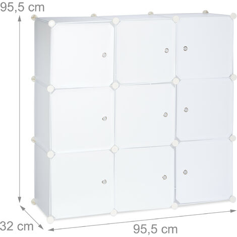 95 x 95 x 32 cm Raumteiler Kunststoff HBT: ca schwarz Relaxdays Regalsystem mit Türen Badregal Standregal 9 Fächer