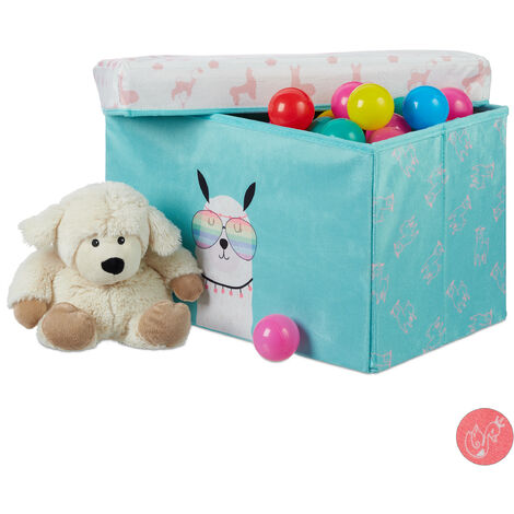 Relaxdays Sitzbox Kinder, Staubox mit Deckel, Spielzeug