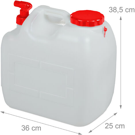 Relaxdays Wasserkanister mit Hahn, Schraubdeckel, Trinkwasserkanister  Camping, 23 l, BPA-frei, Kunststoff, weiß-rot