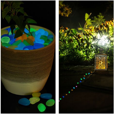 Relaxdays Leuchtsteine, 200 Stück, fluoreszierend, Deko, leuchtende  Kieselsteine für Garten, Aquarium, Vasen, bunt