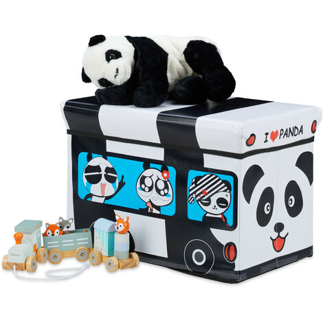 Relaxdays Spielzeugkiste faltbar, Panda, Aufbewahrungsbox mit
