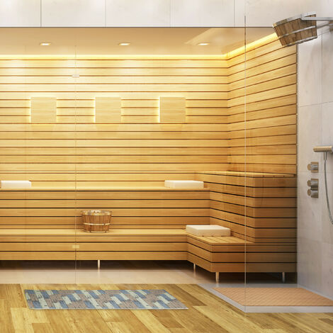 Relaxdays Weichschaummatte, zuschneidbar, Bad, Sauna, Pool, Antirutschmatte, Holzoptik, BxT 65 x 300 cm, braun/grün/grau