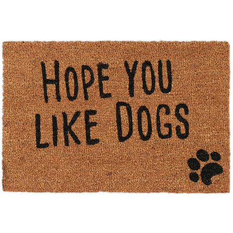 Relaxdays Fußmatte mit Spruch, Hope you like Dogs, Hundemotiv, Kokosfasern, Außen und Innen, Fußabtreter 40x60 cm, natur (1/5)