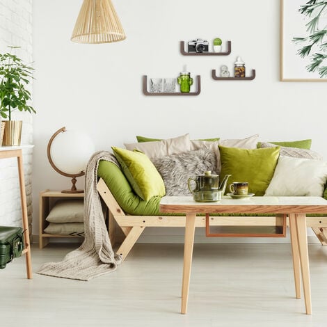 Relaxdays Wandregal 3er Set, dekorative U-form Wandboards, kleine Regalbretter 10 cm tief, bis 40 cm breit, weiß-schwarz